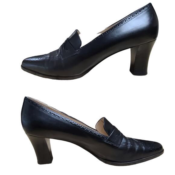 Bally Vintage Black Leather Made in Italy Pumps Shoes 3" Heels Brogue Style 10 N - Picture 1 of 5